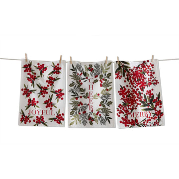 Merry, Cheer & Joyful Sprig Dish Towel - Assorted