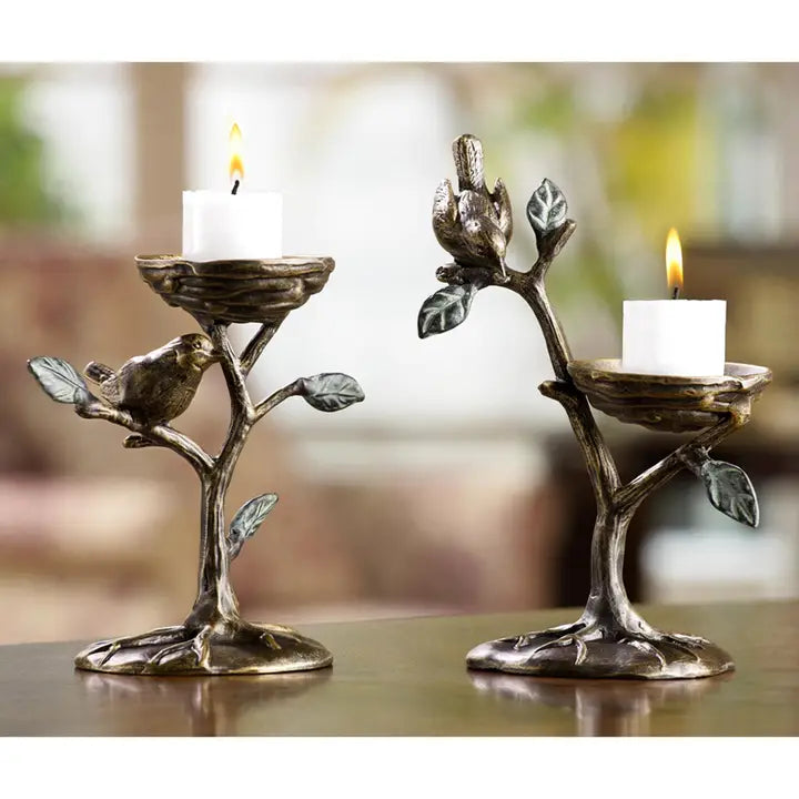 Bird & Branch Pillar Candleholder(set of2)