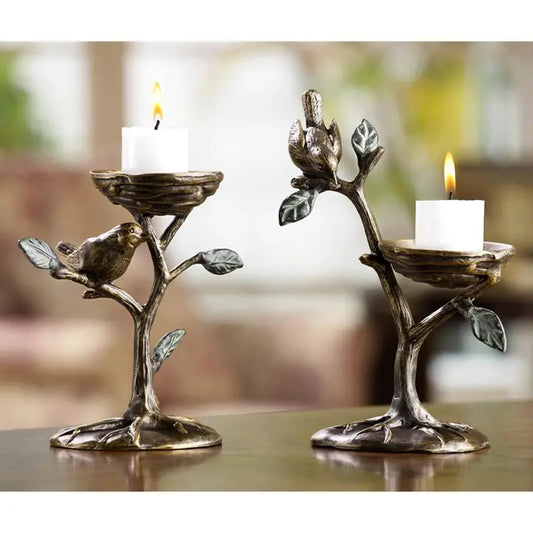 Bird & Branch Pillar Candleholder(set of2)