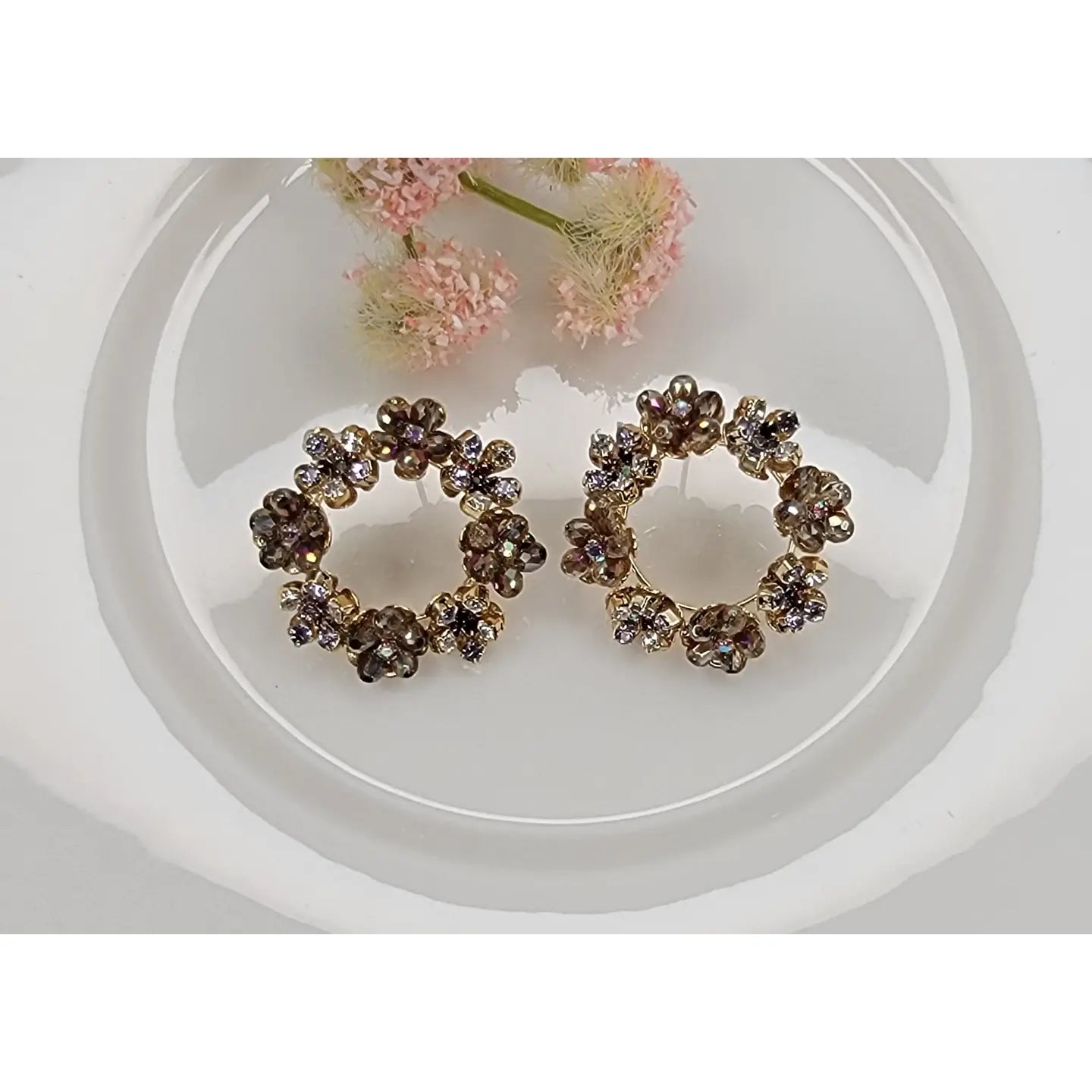 Handmade Wreath Shape Multi Color Post Earrings