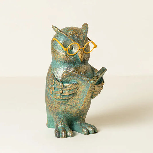 Solar Resin owl reading book