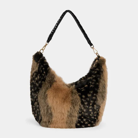 Galyna Faux Fur Hobo - Black/Tan