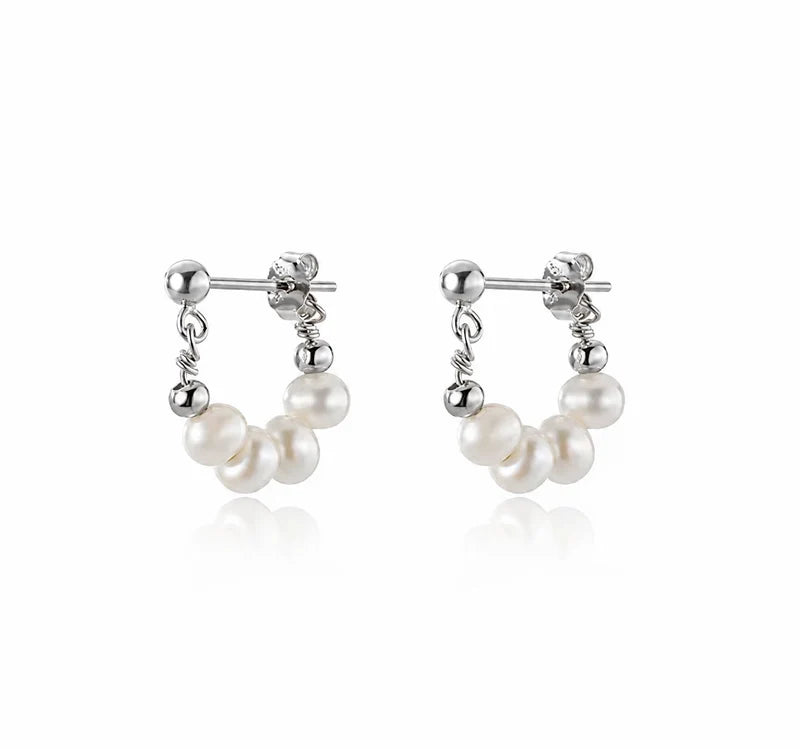 Fresh Water Pearl Huggies- Silver
