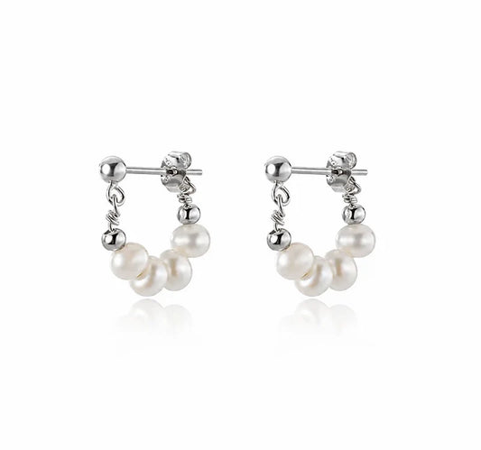 Fresh Water Pearl Huggies- Silver