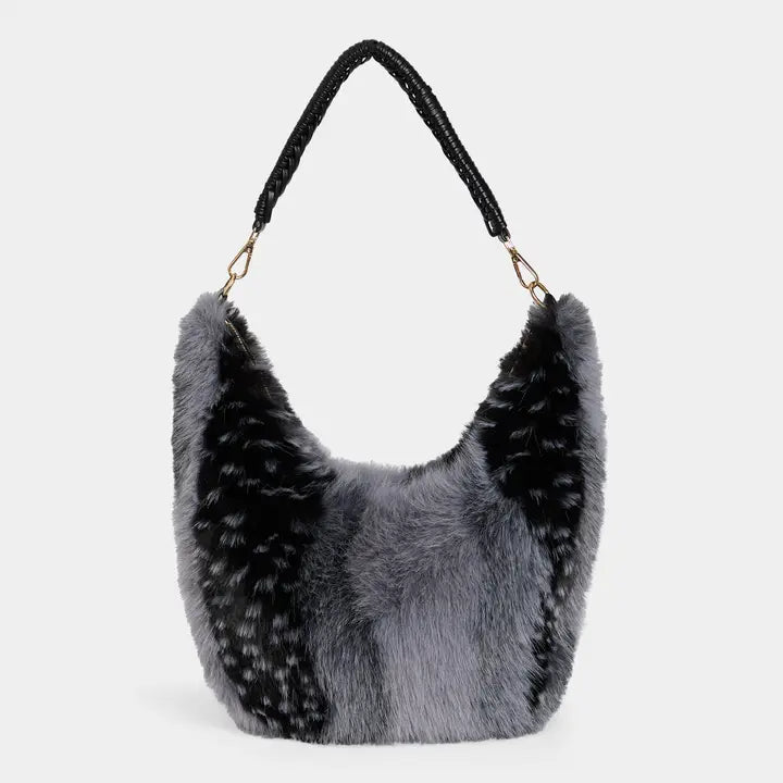 Galyna Faux Fur Hobo-Black/Grey