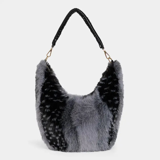 Galyna Faux Fur Hobo-Black/Grey