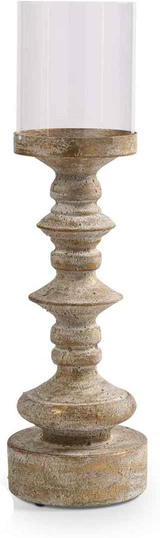 19.75 Antique Gold finished Candleholder w/ glass
