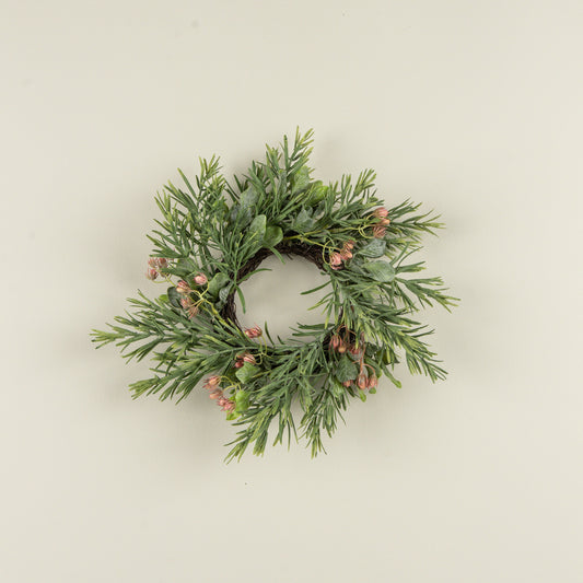 14" ROSEMARY W/ PINK BERRY CANDLE RING