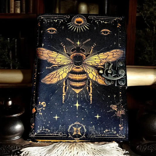 Mystical Bee Leather Journal | Vintage Celestial Notebook