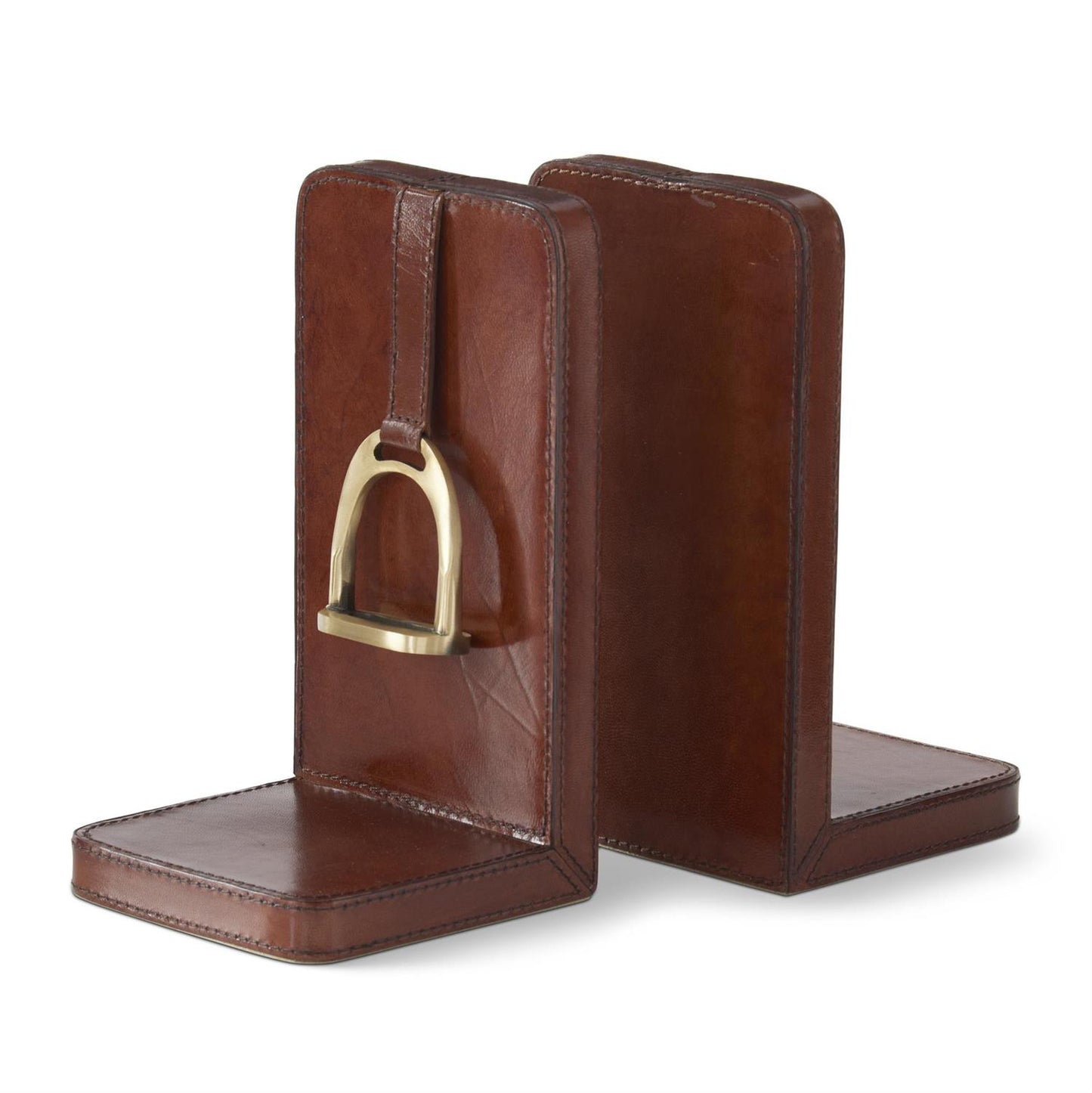 Set of 2 9.5 Inch Brown Leather Stirrup Detail Bookends