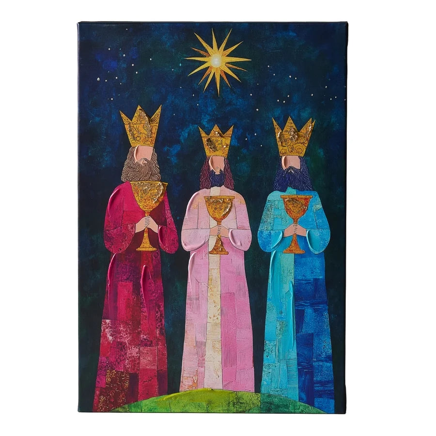 17.75" Night of the Kings Wall Art - Multicolor Wood And