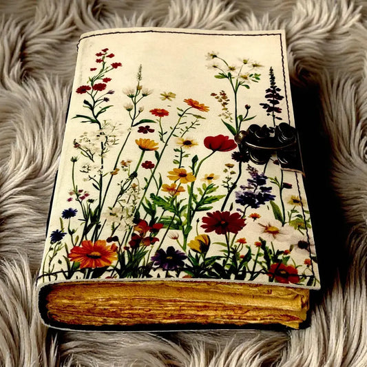 Handmade Leather Grimoire Book– Spring Flower Journal
