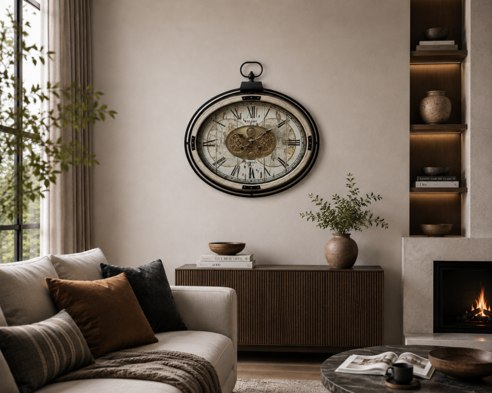 Old Tøwn Vintage Gear Oval Wall Clock