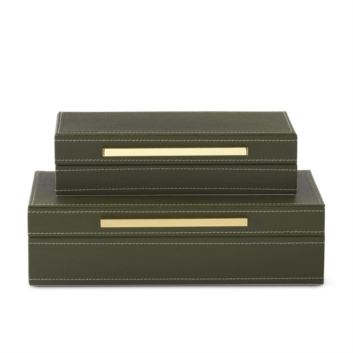 Set of 2 Green Vegan Leather Hinged Nesting Boxes