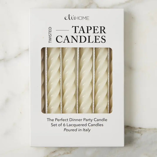 Lacquered Twisted Taper Candles, Cream, Set of 6