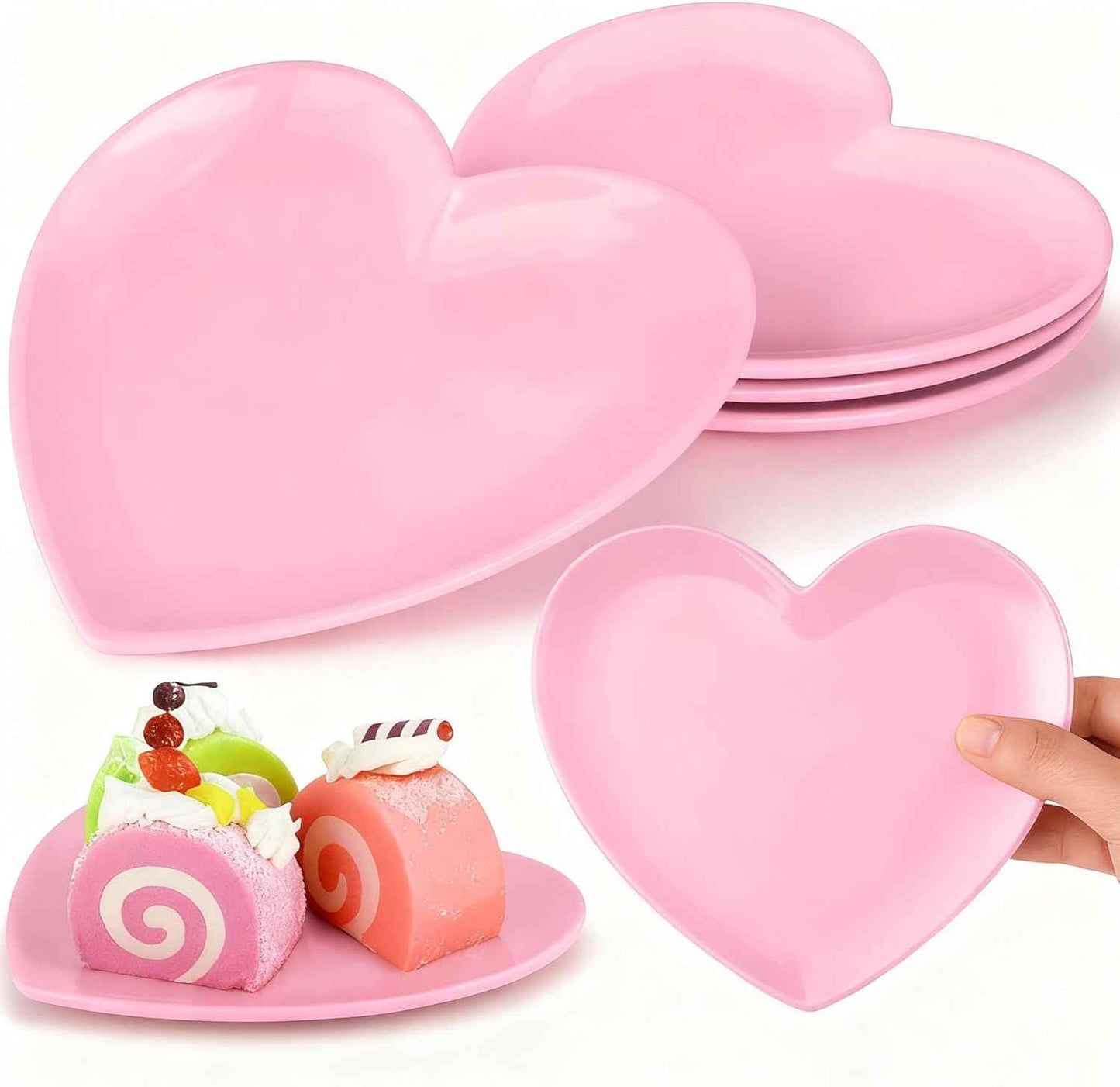 4 Pcs Heart Shaped Dinner Plates 6.8"