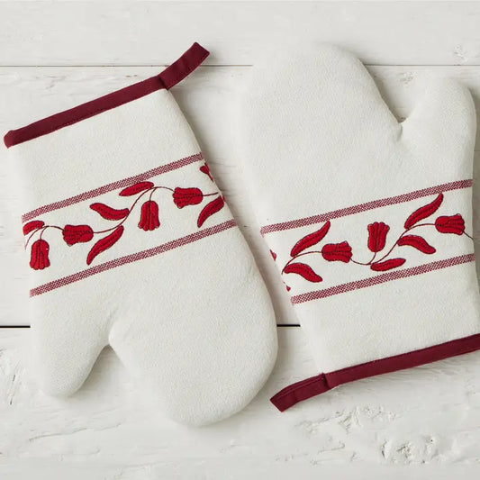 Oven Mitt, Merlot Red Tulip, Set of 2