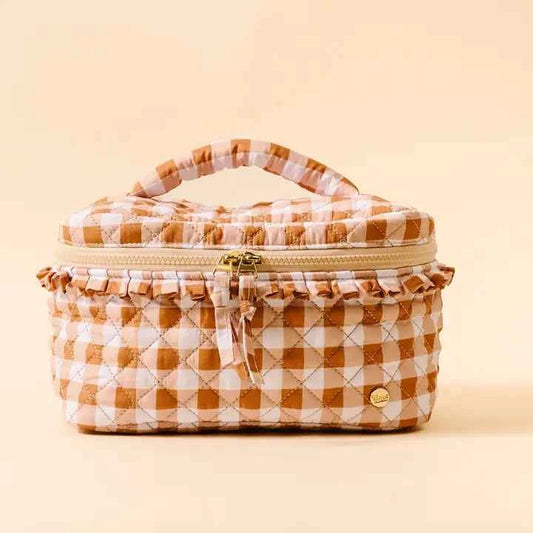 Glam & Go Quilted Cosmetic Bag-Maple Gingham