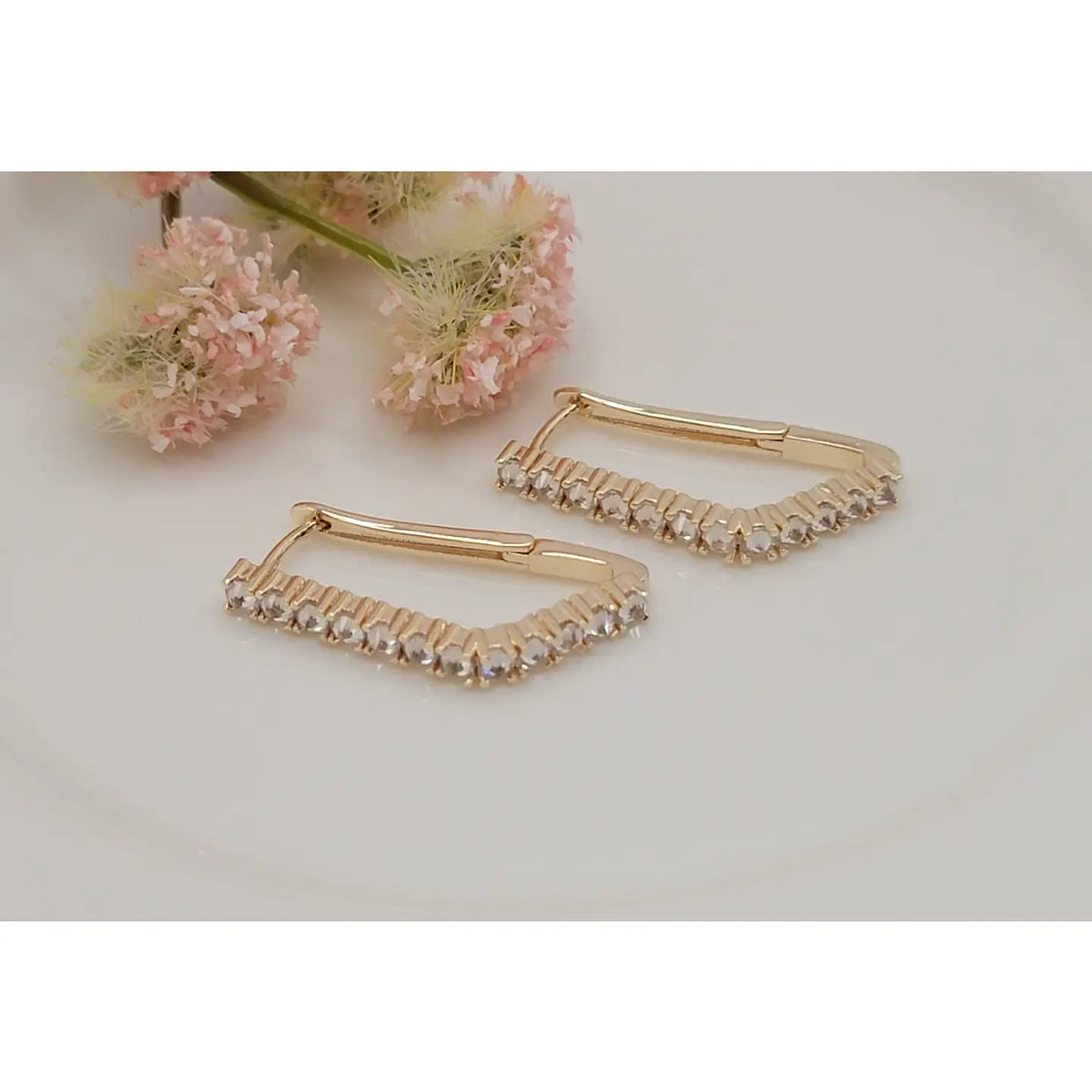 V- Shaped Cz Hoop Earrings