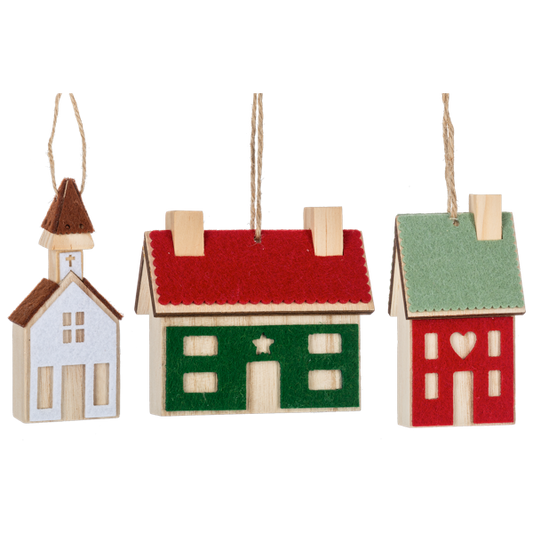 House & Church wooden Ornaments-Sold Separately