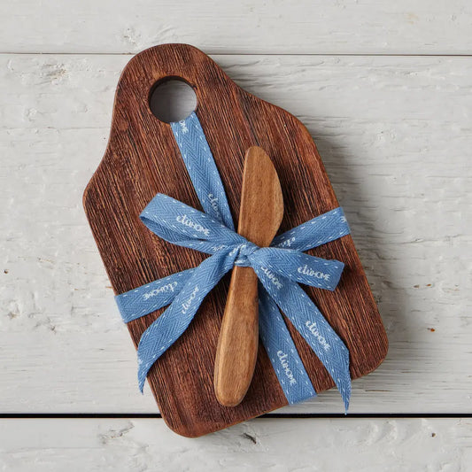 Mini Dutch Appetizer Board, Natural, Denim ribbon