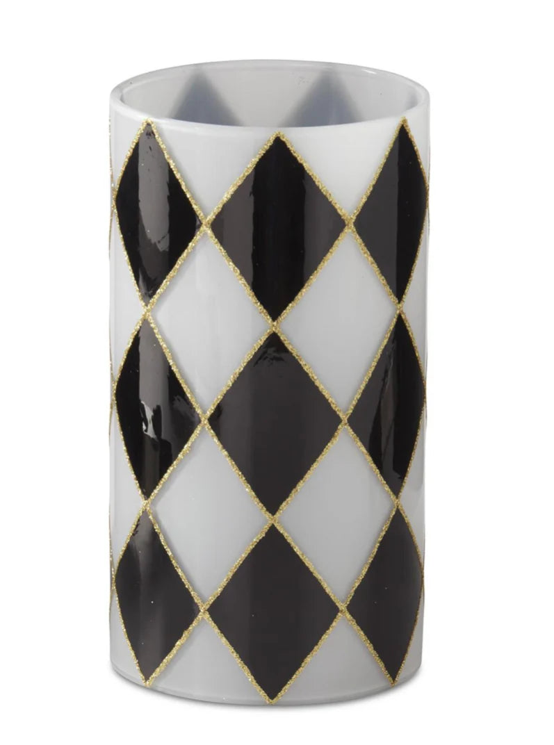 Black and White Checked Candle Slip Cover-7.75"