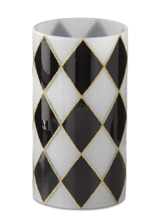 Funda para vela a cuadros blancos y negros de 7,75"