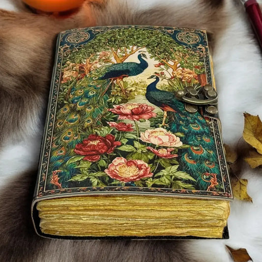 Premium peacock Grimoire Handmade Leather-Bound journal