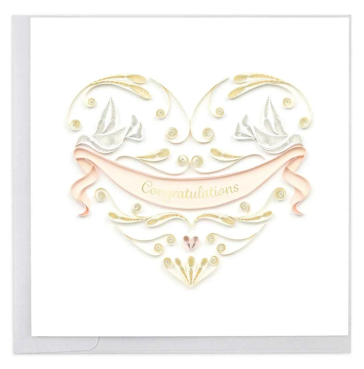 Quilled Wedding Doves Heart Greeting Card