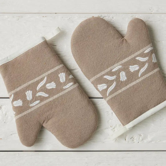 Oven Mitt, White Tulip, Set of 2