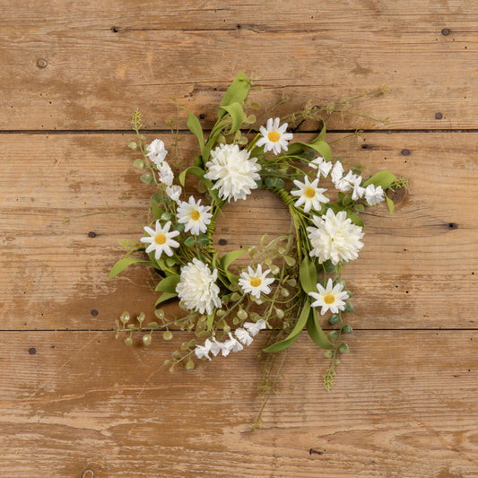 12" WHITE POM POM WILDFLOWER CANDLE RING