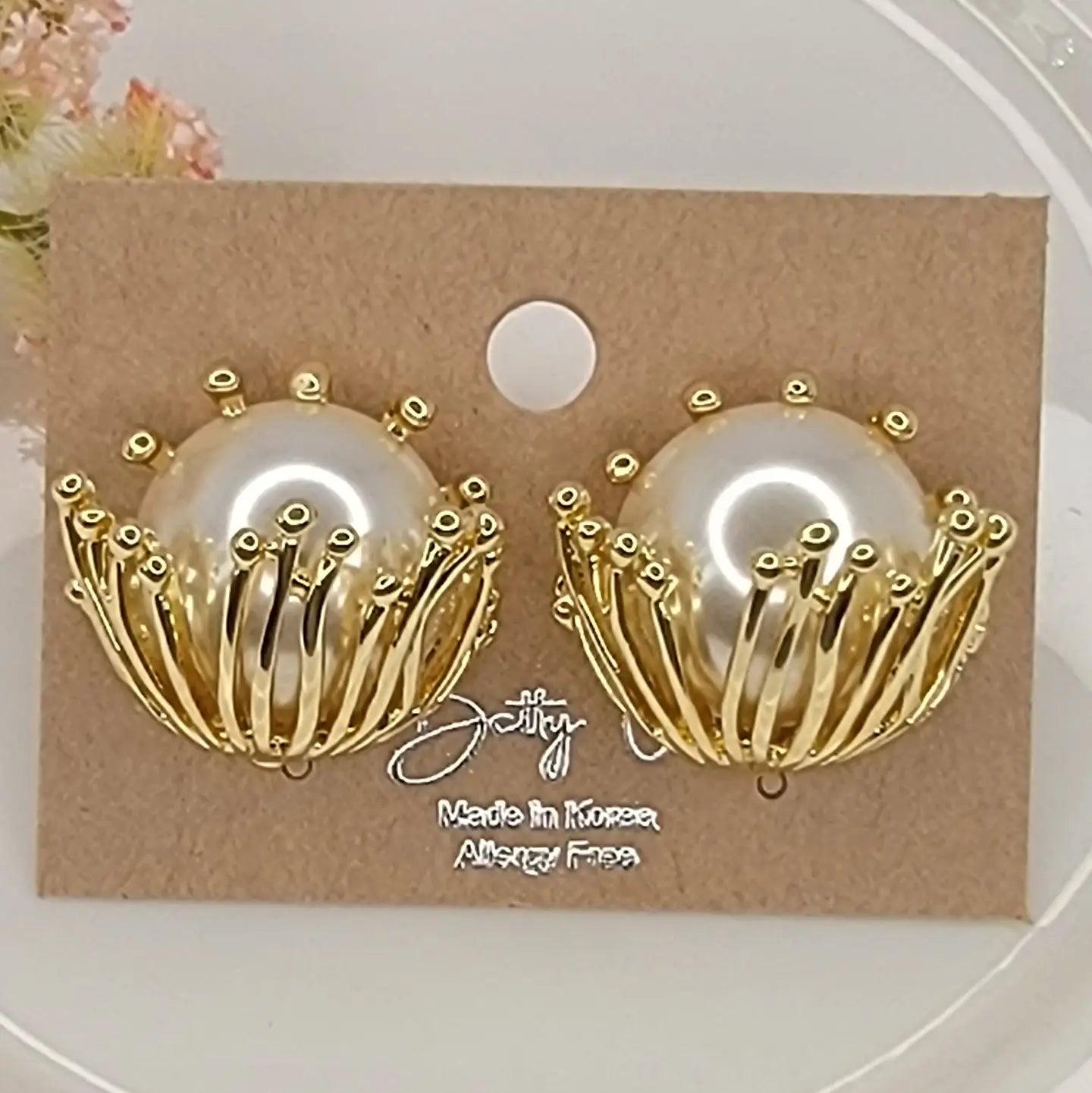 Bloom Prong with Faux Pearl  Post Earrings