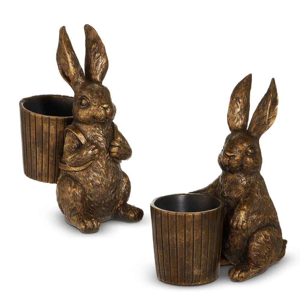 8" Antique Gold Bunny with Basket