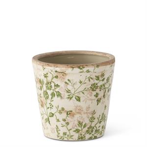 Cream & Green Floral Ceramic Pots-SMALL