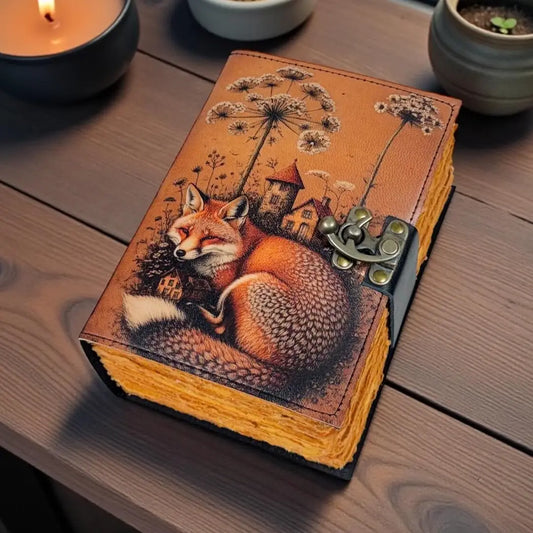 Handmade Leather Grimoire Book– fox Art