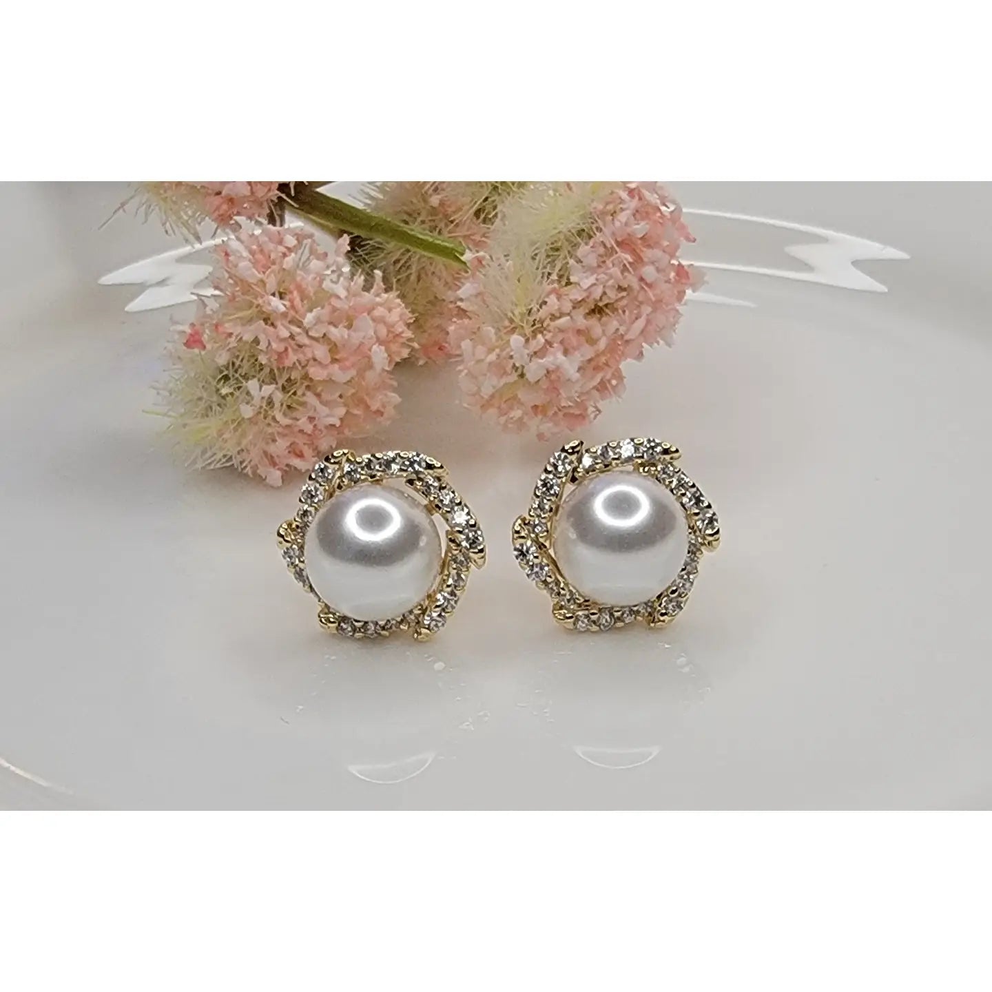 Cz with Pearl Deco Post Earrings