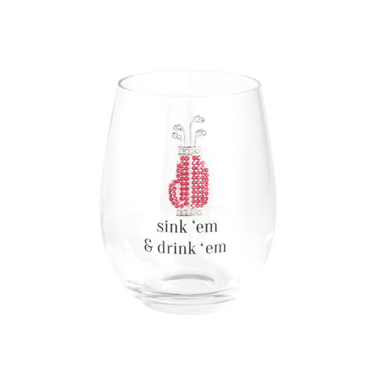 Golf Clubs Jeweled Wine Glass