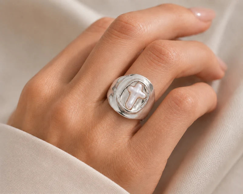 Statement Cross Ring Silver
