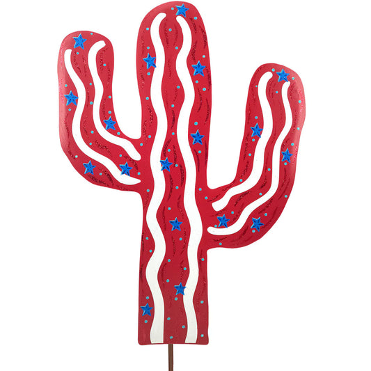 Red Cactus Metal Yard Stake