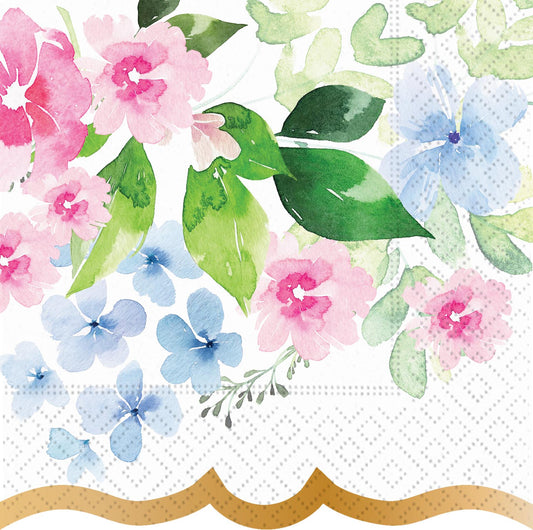 Pretty Florals in Pink and Blue Beverage Napkin