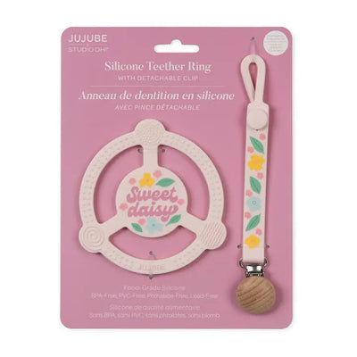 Silicone Teether Ring with Detachable Clip Sweet Daisy