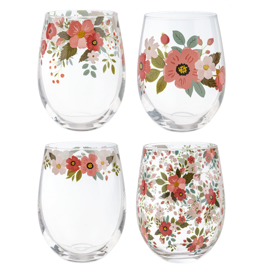 Floral Stemless Wine Glass -Sold Separetley