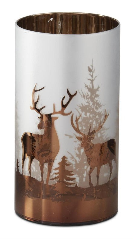 Frosted Glass Deer Winter Scene Candle Slip-7.75"