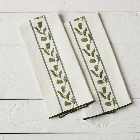Kitchen Tea Towel, Green Tulip, Set of 2