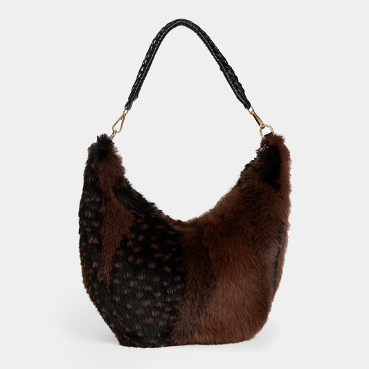 Galyna Faux Fur Hobo- Brown/Black