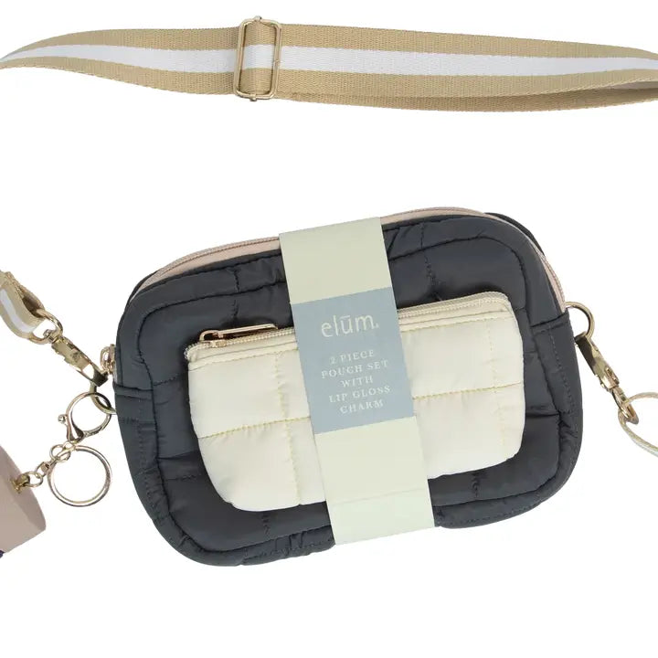 Striped Puff Pouch Set - Bag