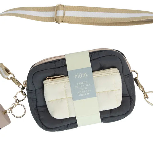 Striped Puff Pouch Set - Bag
