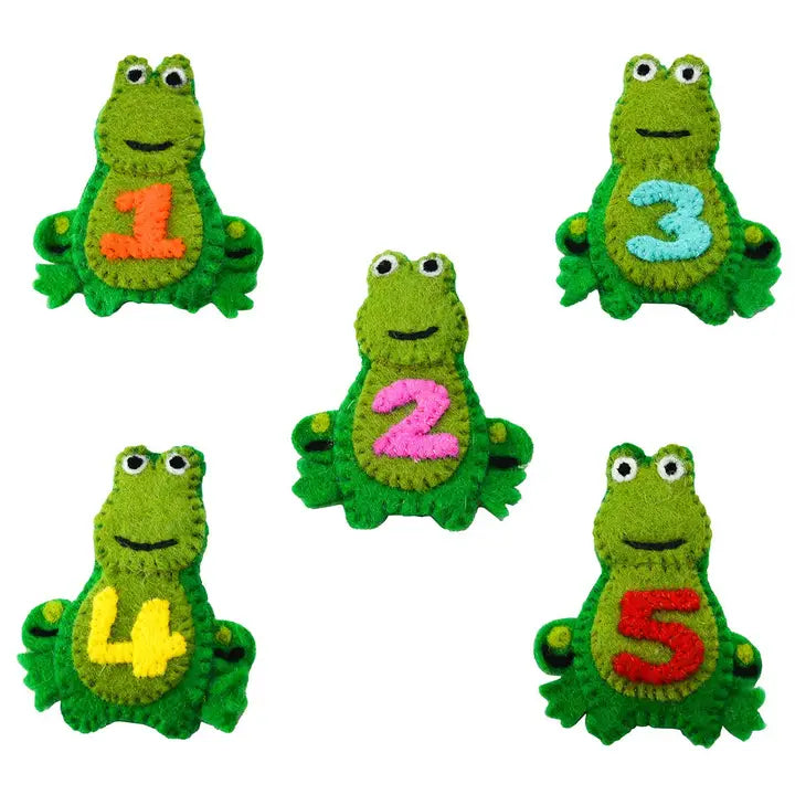 Felted Five Little Frog Finger Puppets (5 in A Set)
