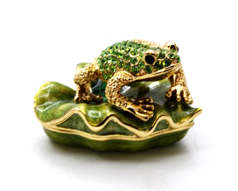 Bejeweled Frog on Lily Pad Trinket Box