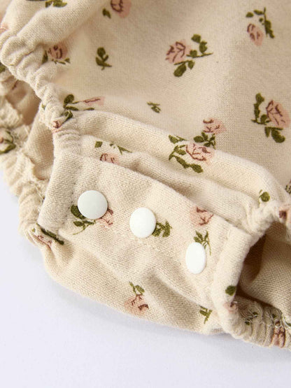 Baby Girl Long Sleeve Apricot Floral Romper with Heart Collar: 6M